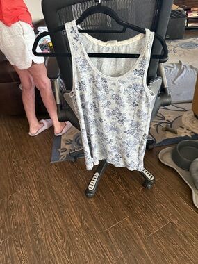 Lucky Brand White and Blue Floral Tank Top